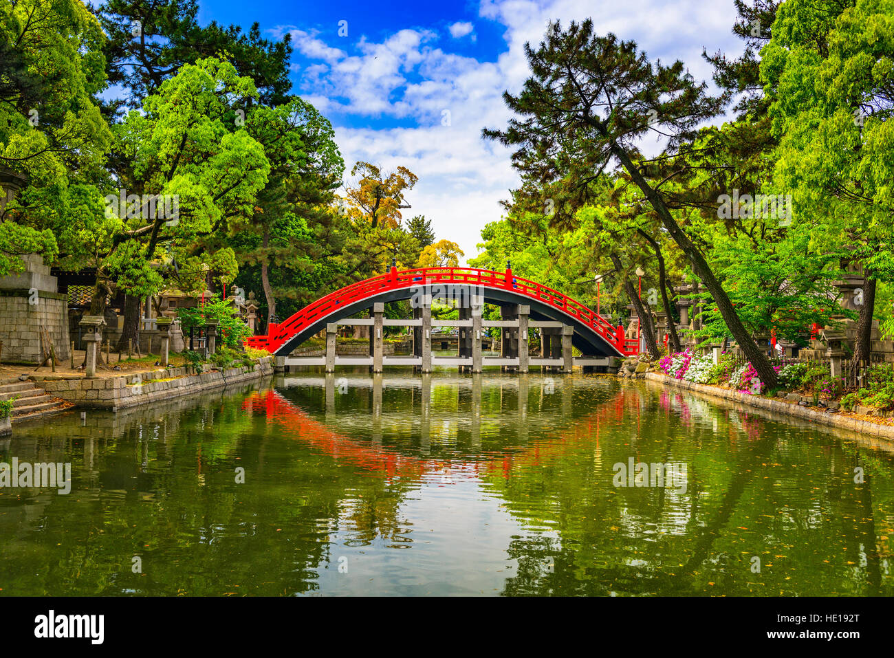 Osaka, Japan at the Taiko Drum Bridge of Sumiyoshi Taisha Grand Shrine. Stock Photo