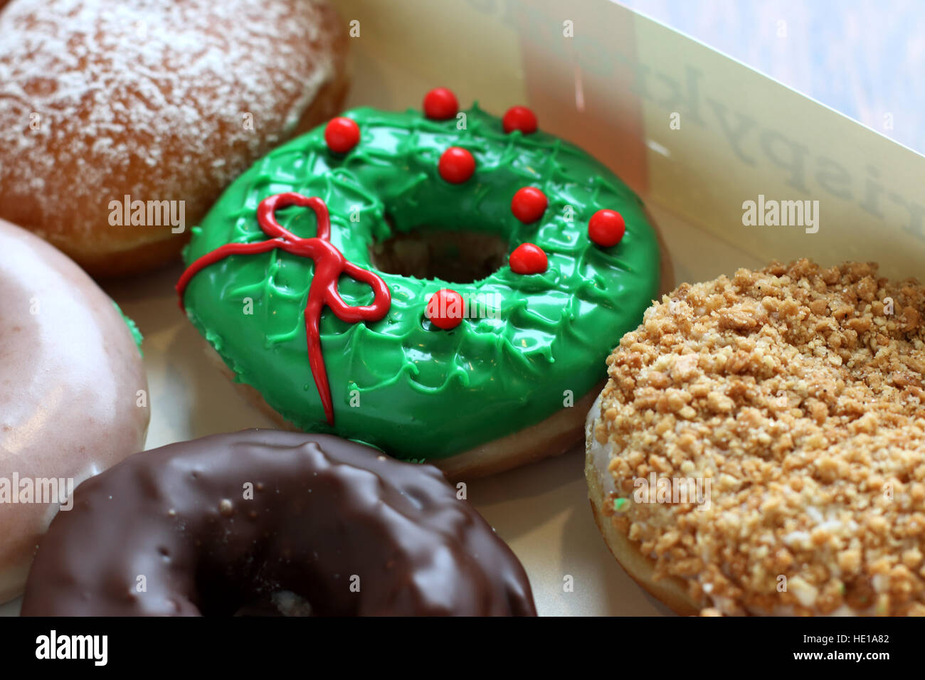 Selection of Krispy Kreme donuts in a box Stock Photo Alamy