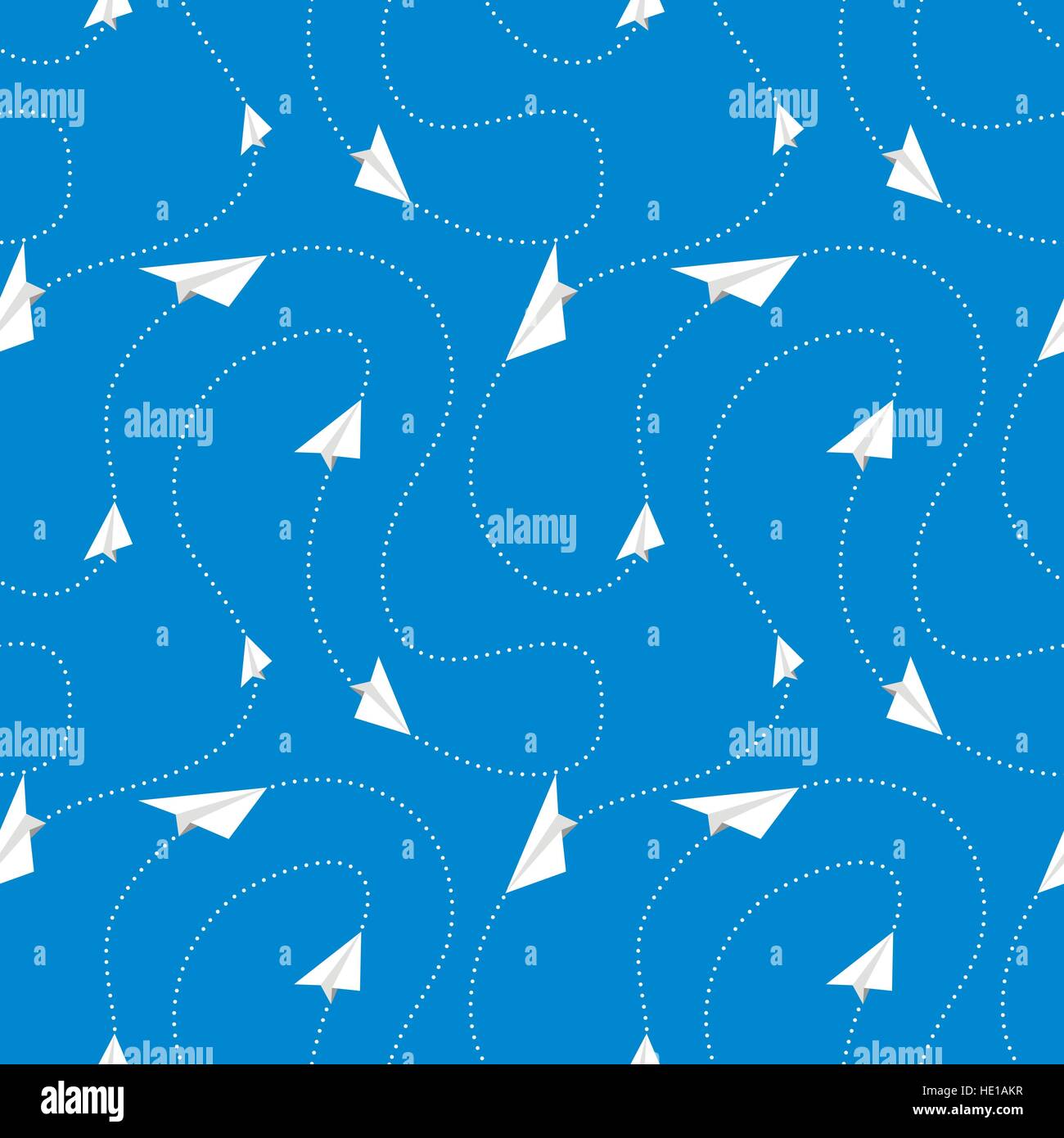 Paper airplanes fly on routes on blue background, seamless pattern ...