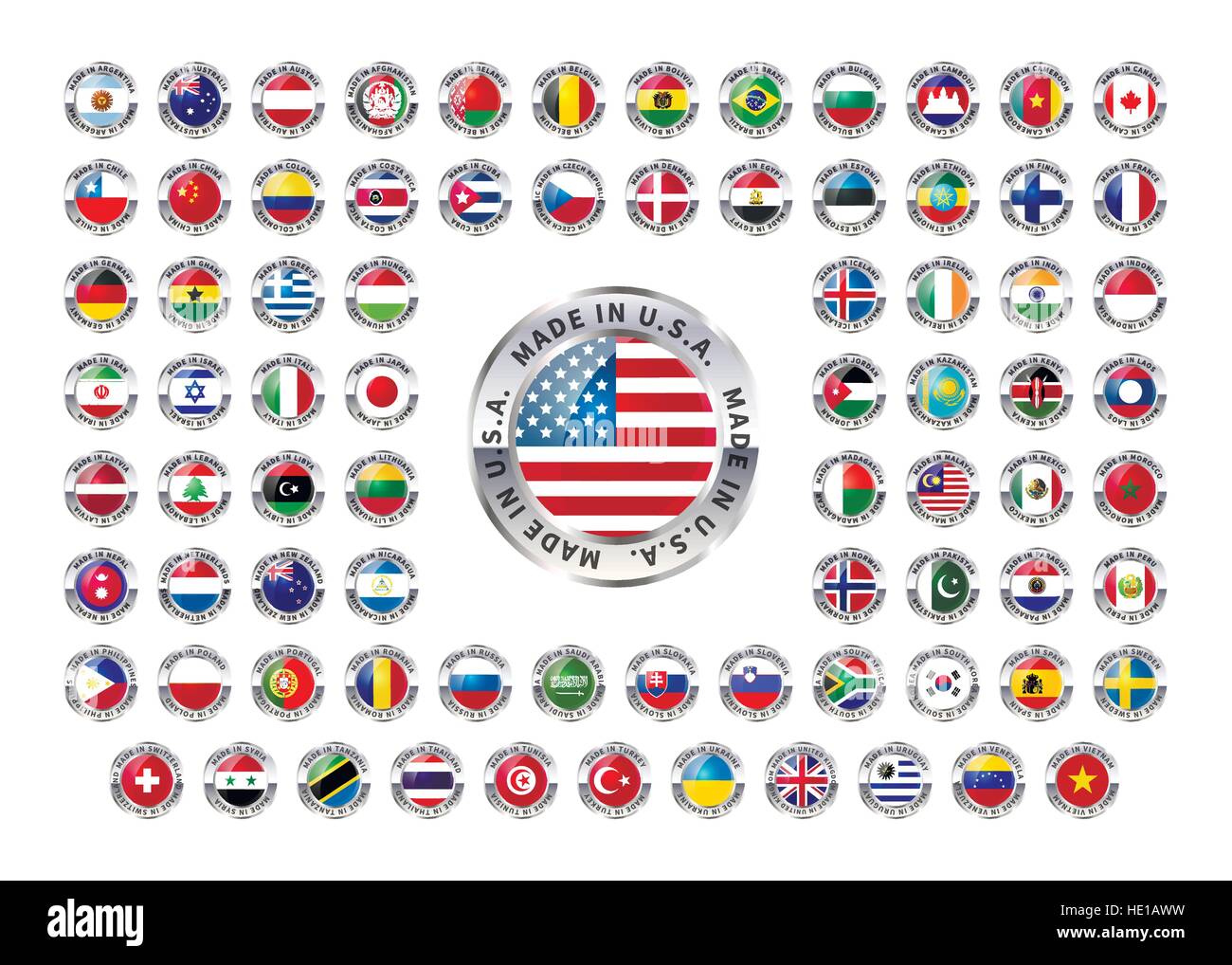 Made in foreign country, glossy icons on white Stock Vector Image & Art