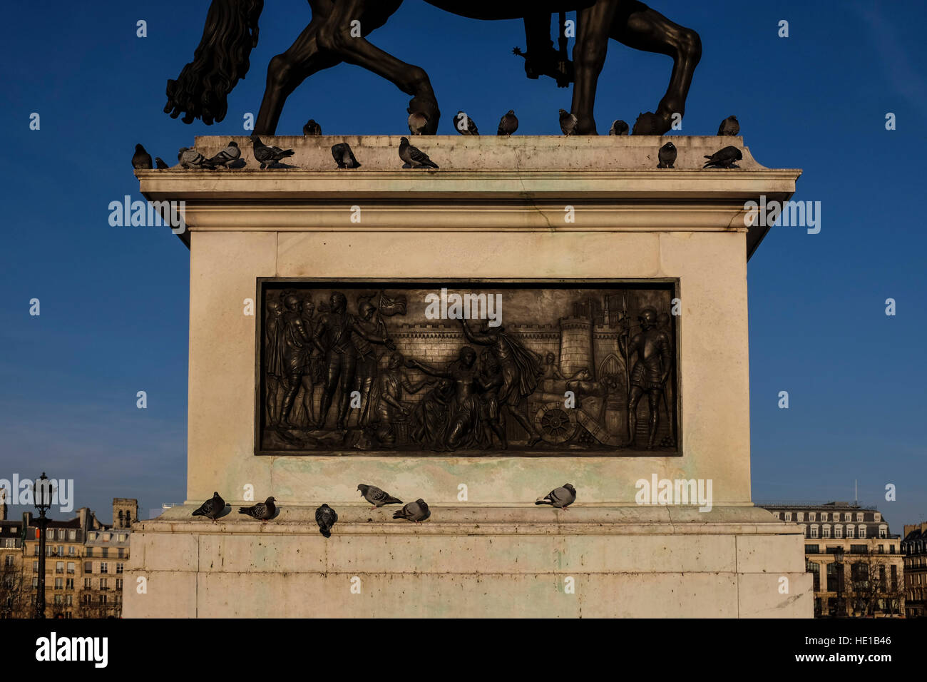 Plinth of Henry 4th Statue, Paris Stock Photo