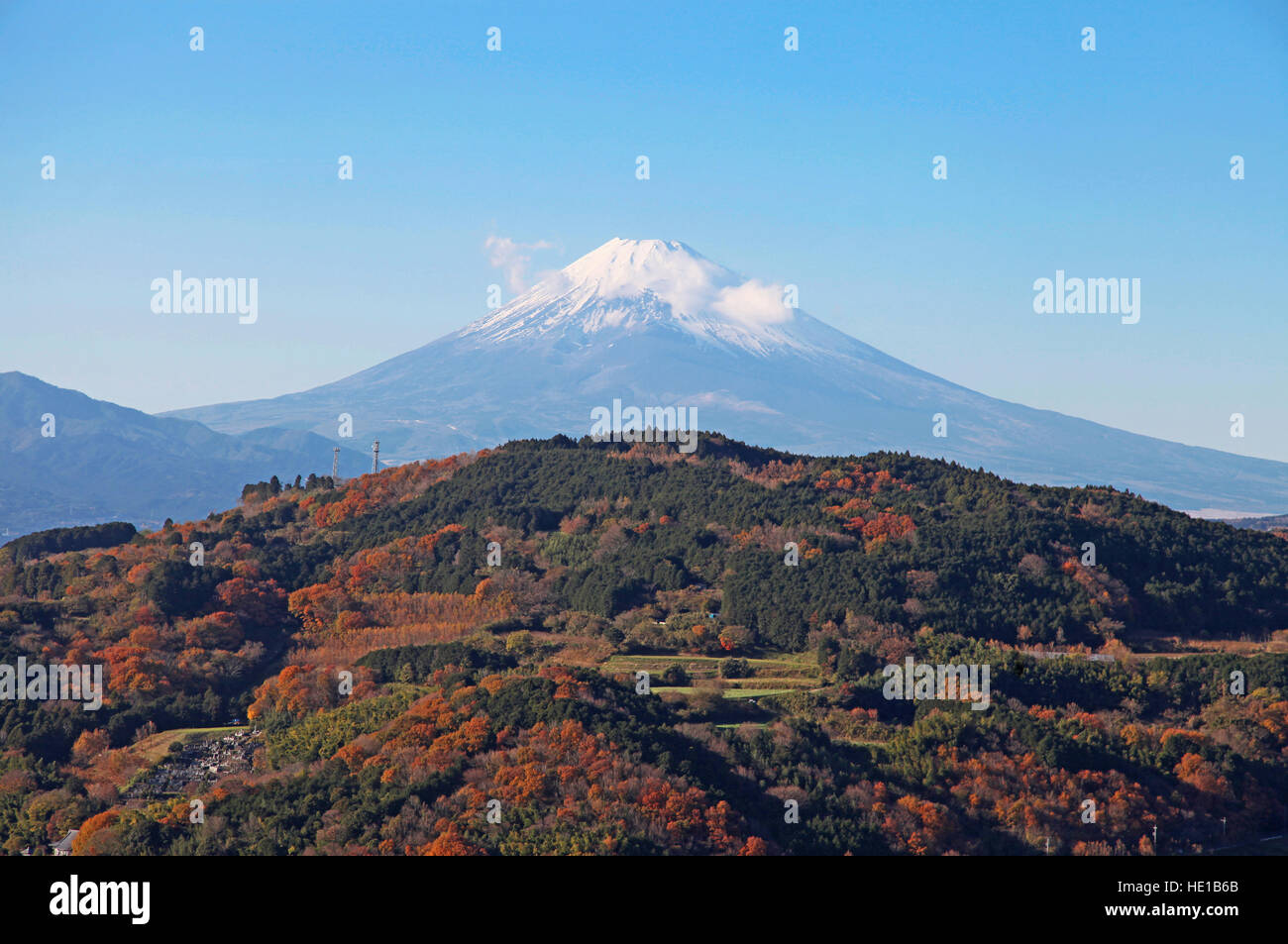 Snow-capped Mount Fuji in Japan Stock Photo