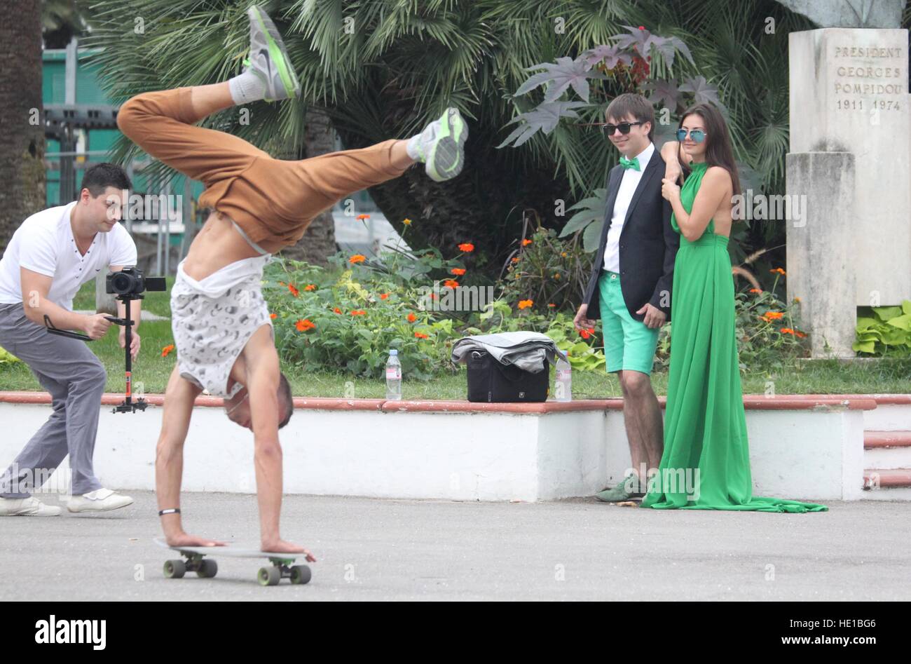 The ride on the rollers. Training for riding on roller skates Stock