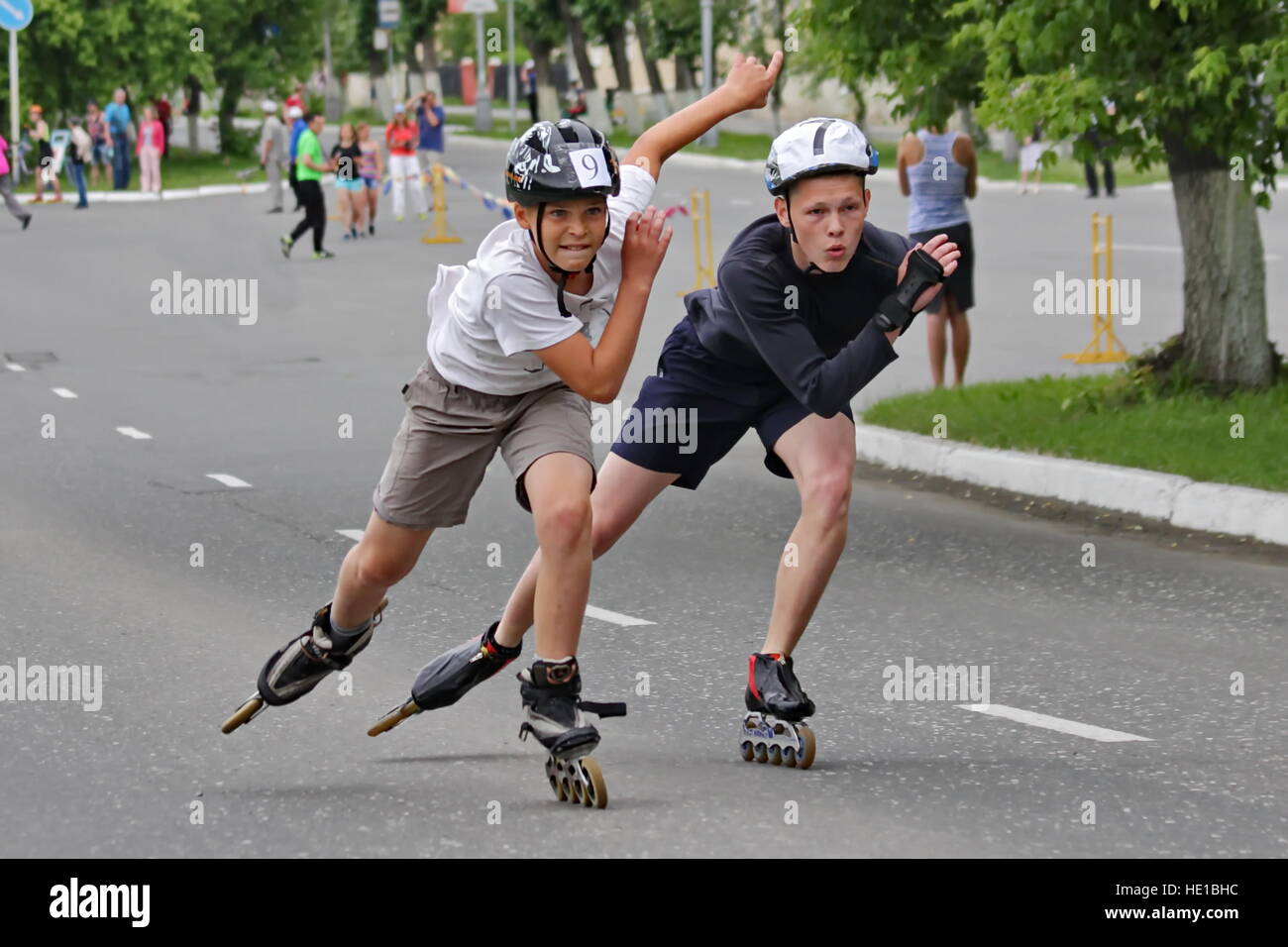 The ride on the rollers. Training for riding on roller skates Stock