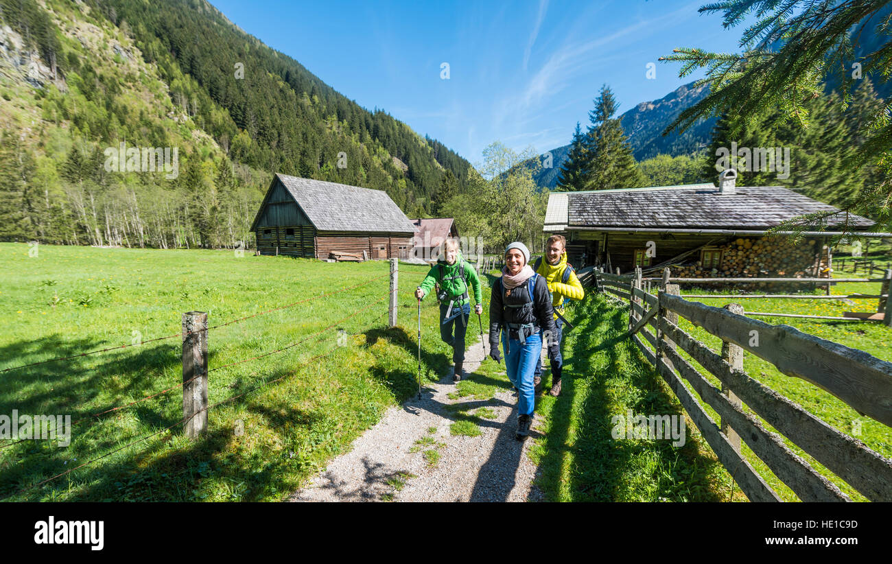 Group of young hikers on a trail, Rohrmoos Obertal, Schladming Tauern, Schladming, Styria, Austria Stock Photo