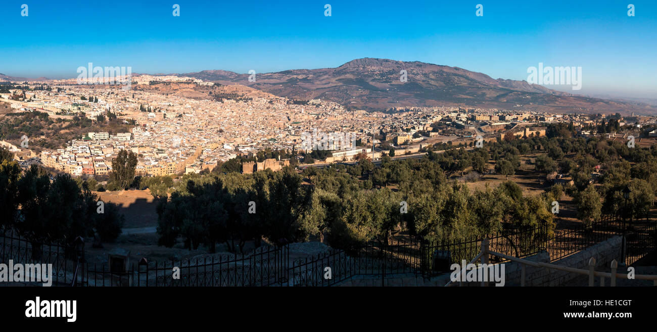 View over the city center of Fez, Bab Jdid, Morocco Stock Photo