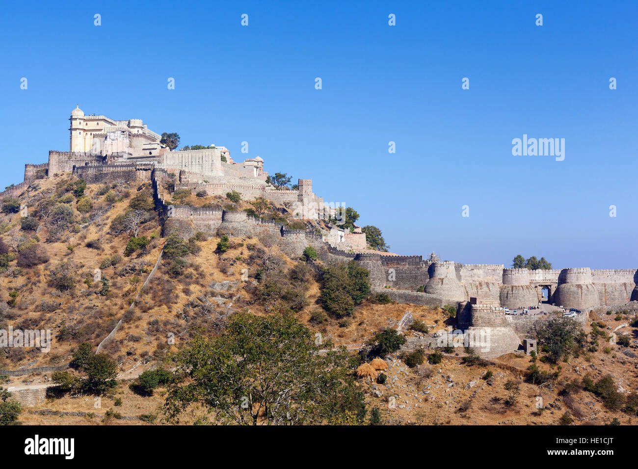 Kumbhalgarh Fort in Rajasthan, India on a clear, sunny day. Stock Photo