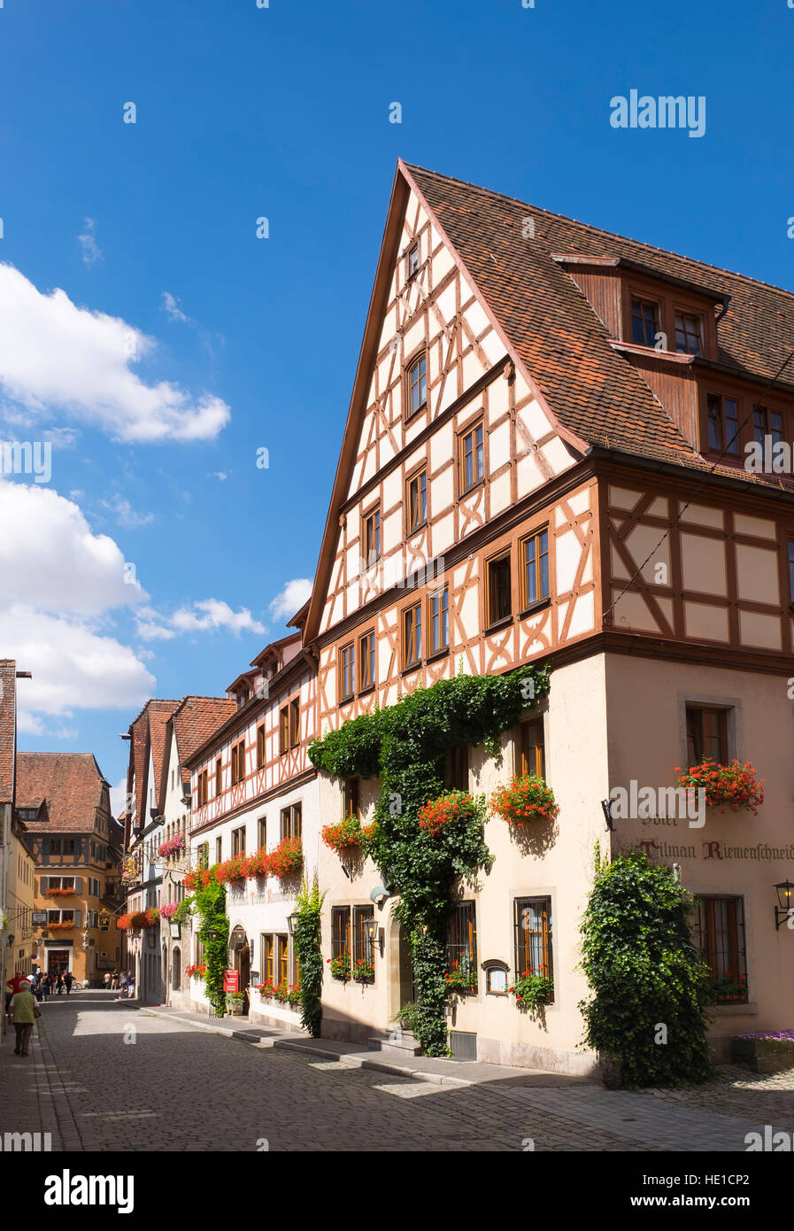 Georgengasse in historic centre, Rothenburg ob der Tauber, Middle Franconia, Franconia, Bavaria, Germany Stock Photo