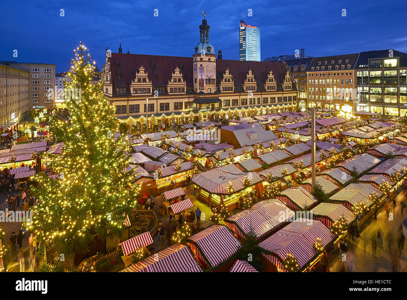 Christmas market on the market square with old town hall in Leipzig