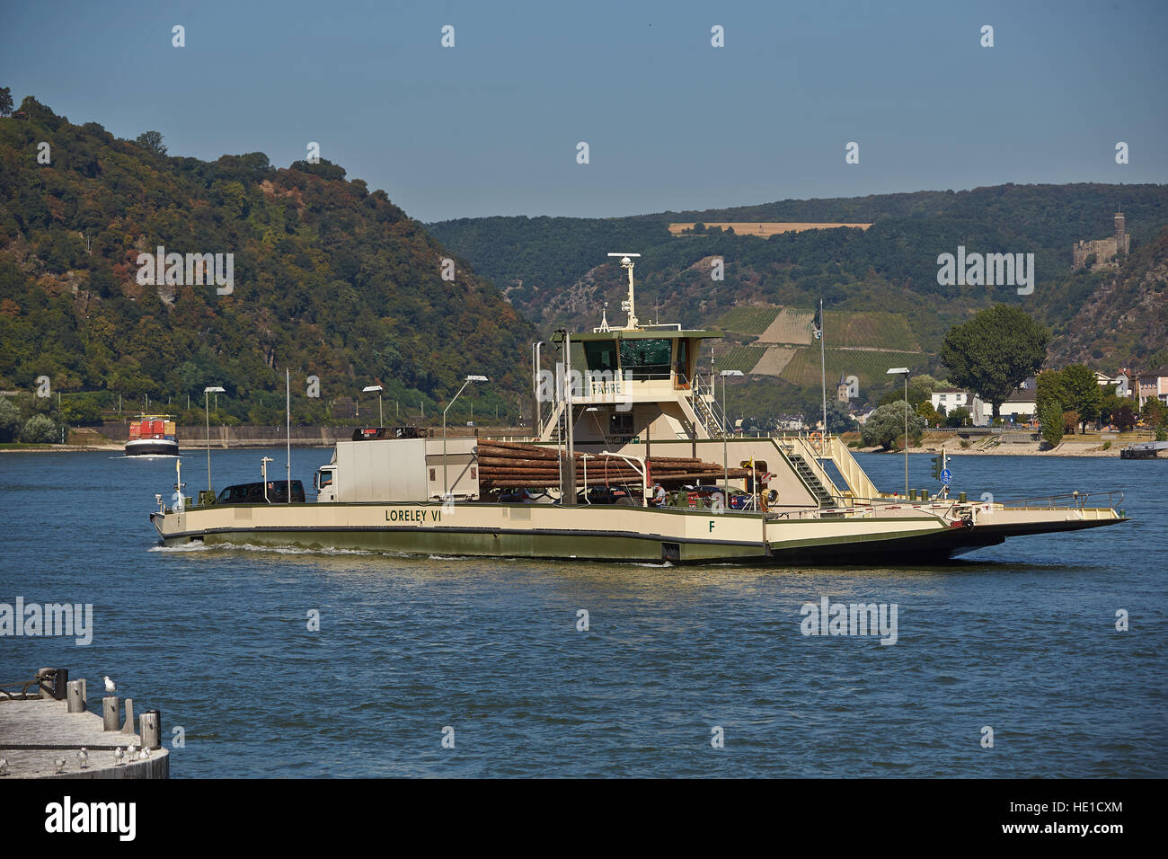 Rhine ferry Loreley VI, St. Goar, Rhineland-Palatinate, Germany Stock Photo