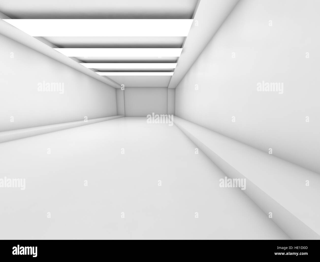 Abstract Empty White Corridor Background With Ceiling Light