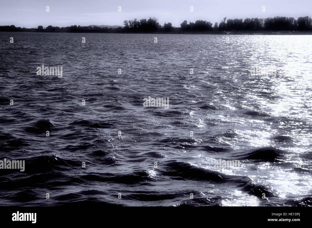 Danube banks lanscape at galati romania on an windy autumn day at sunrise Stock Photo