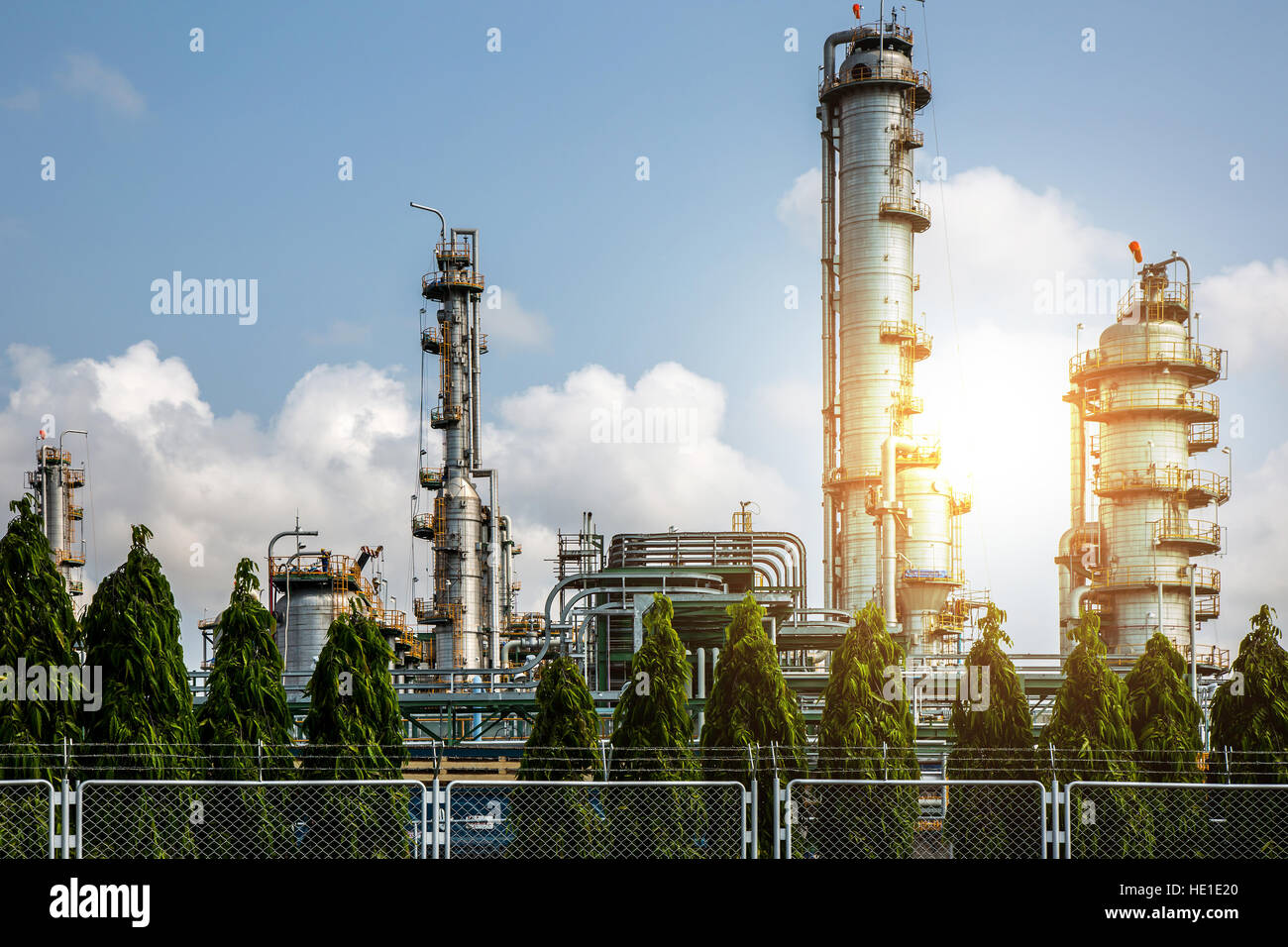 generating electric energy factory and industrial background. Stock Photo