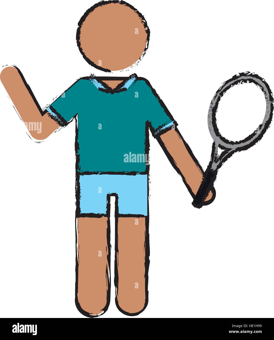 drawing character player tennis and racket Stock Vector