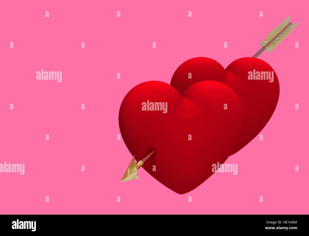Two hearts pierced by an arrow on pink background, 3D render Stock ...