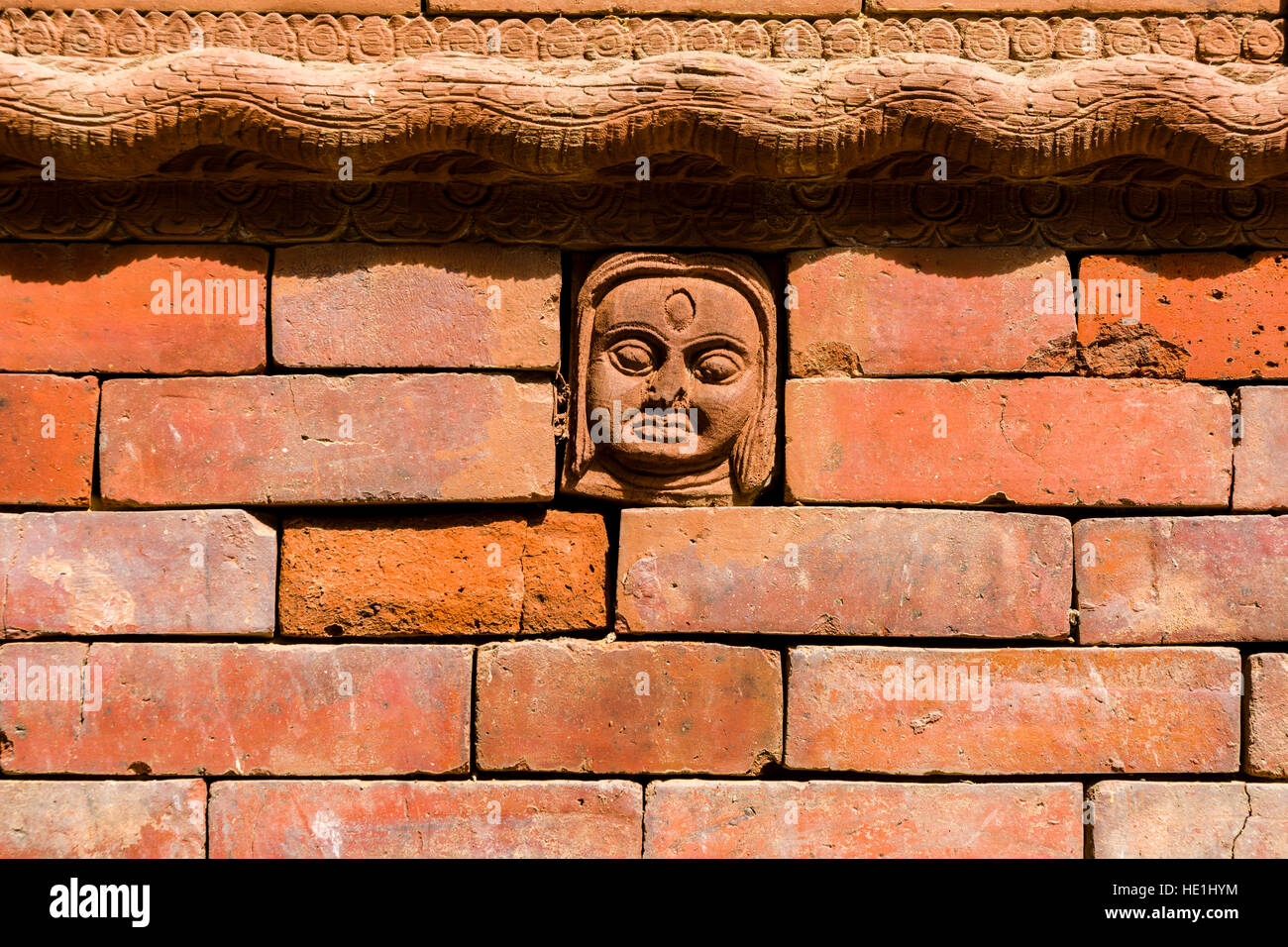 Artfully formed clay structures at the walls of the Hanuman Dhoka Palace Stock Photo
