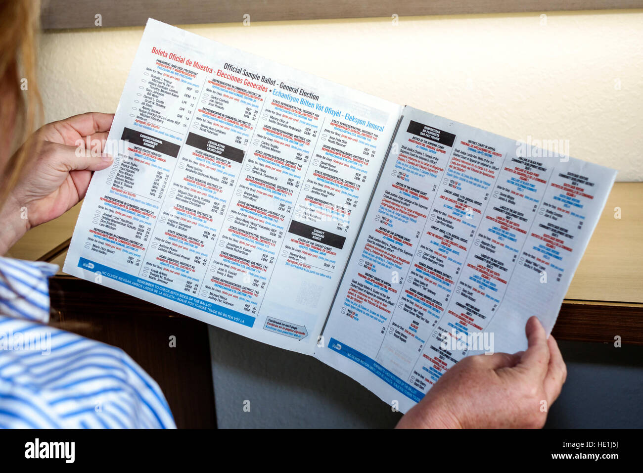 Miami Florida,Hispanic adult adults,woman female women,looking,sample voting ballot,MiamiDade