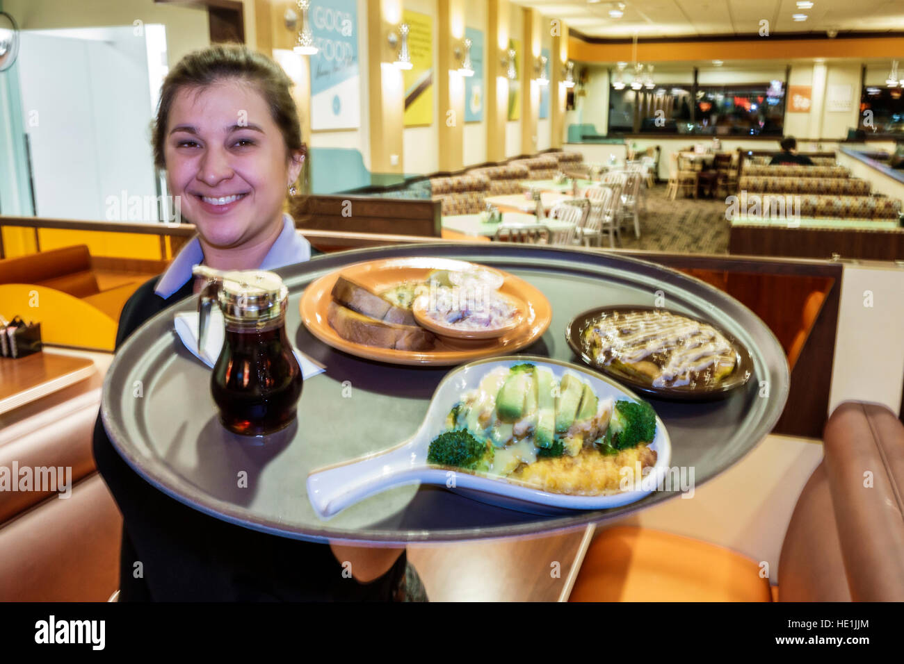 St. Saint Petersburg Florida,Seminole,Village Inn,restaurant restaurants food dining eating out cafe cafes bistro,interior inside,adult adults,woman w Stock Photo