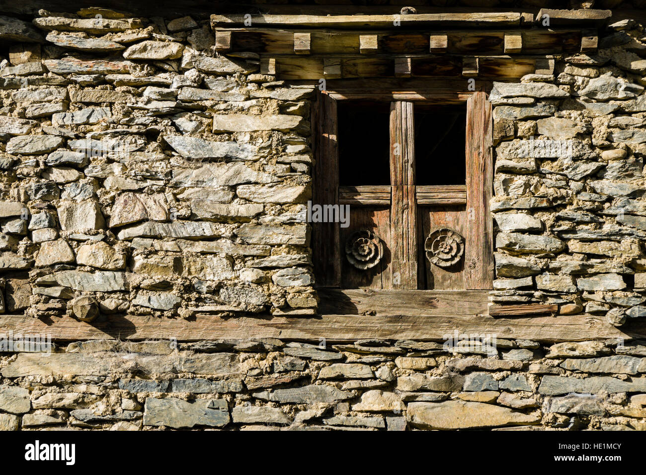 Wooden window of an old stone house Stock Photo - Alamy