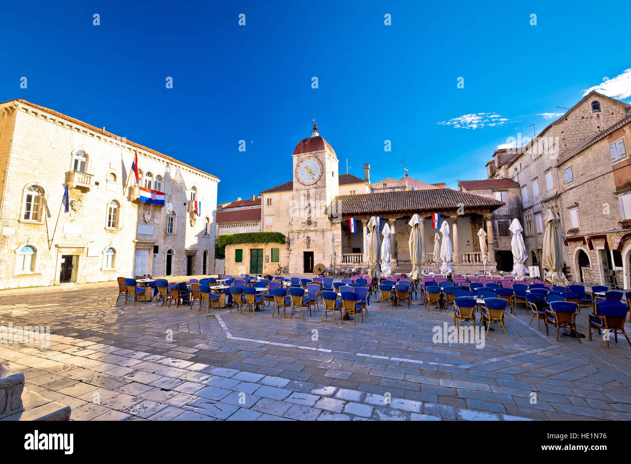 UNESCO Town of Trogir main square view in Dalmatia, Croatia Stock Photo