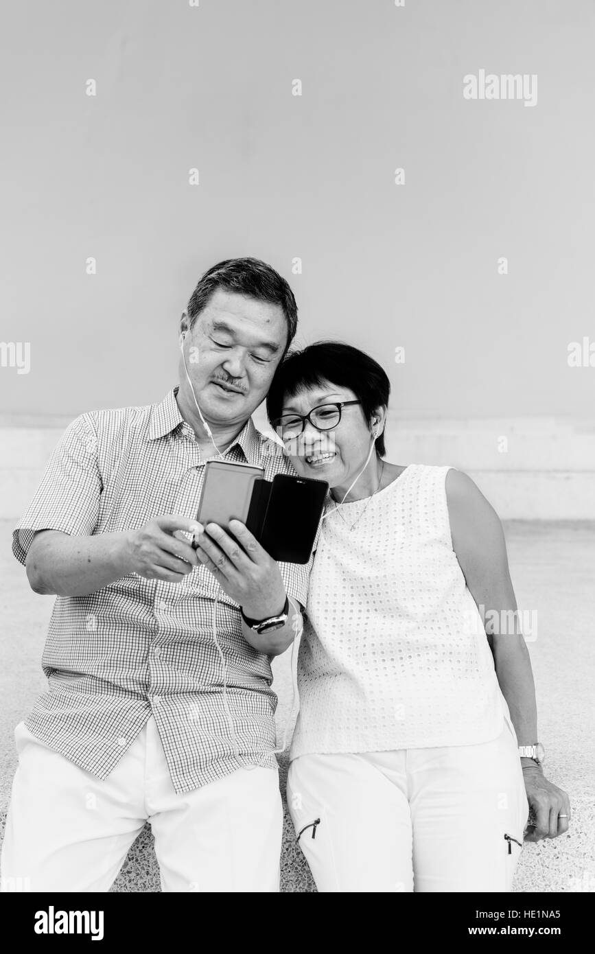 Happy park old couple Black and White Stock Photos & Images - Alamy