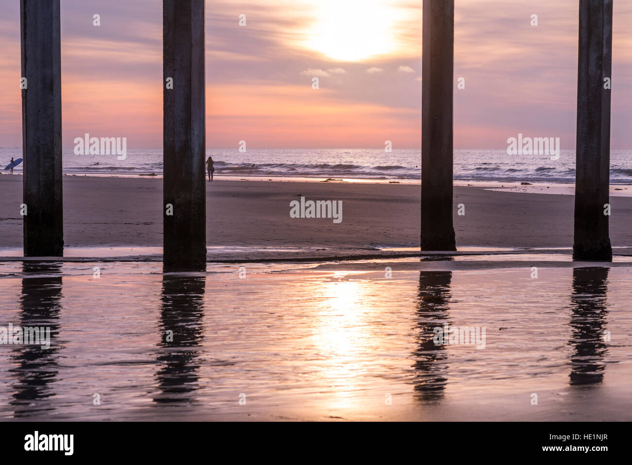 Scripps Pier pilings, coastal sunset view. La Jolla, California. Stock Photo