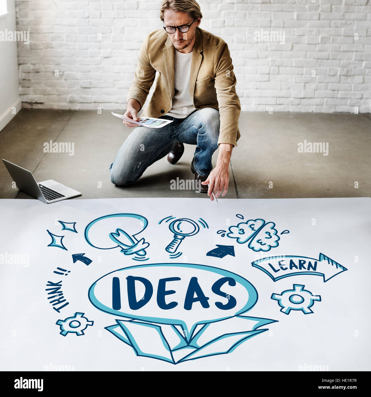 Ideas Think Learn Icons Graphic Concept Stock Photo - Alamy