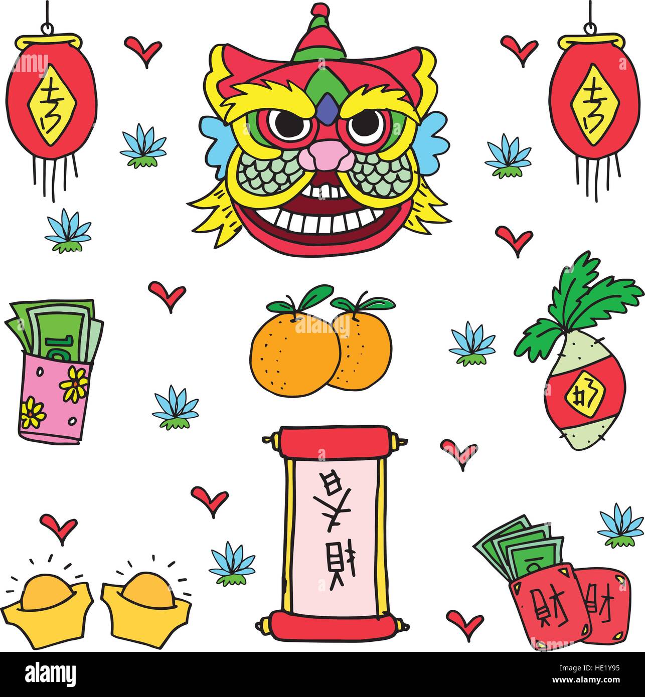 Illustration Chinese New Year Doodles High Resolution Stock Photography