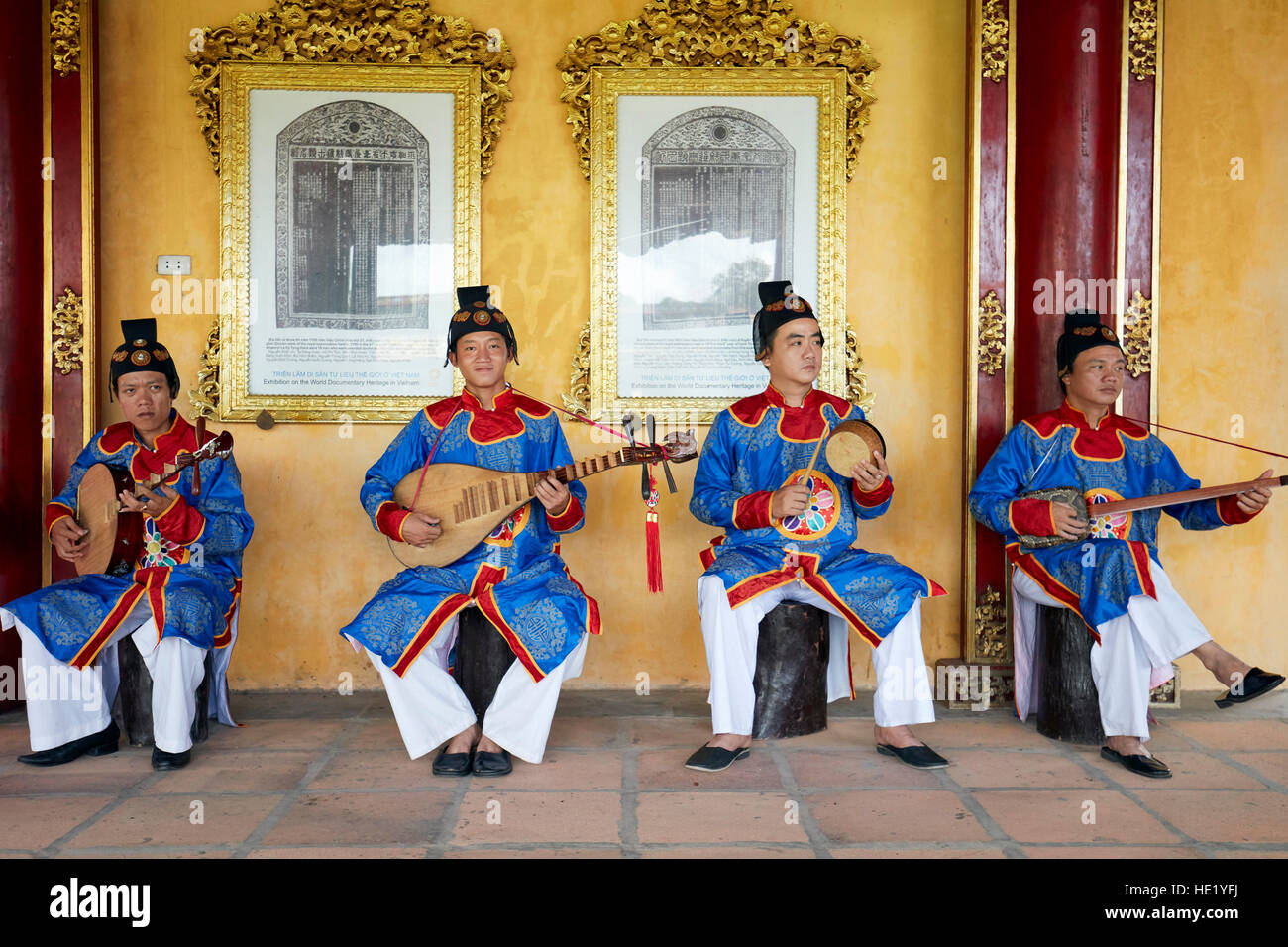 Vietnamese musicians play traditional music in Can Thanh Palace