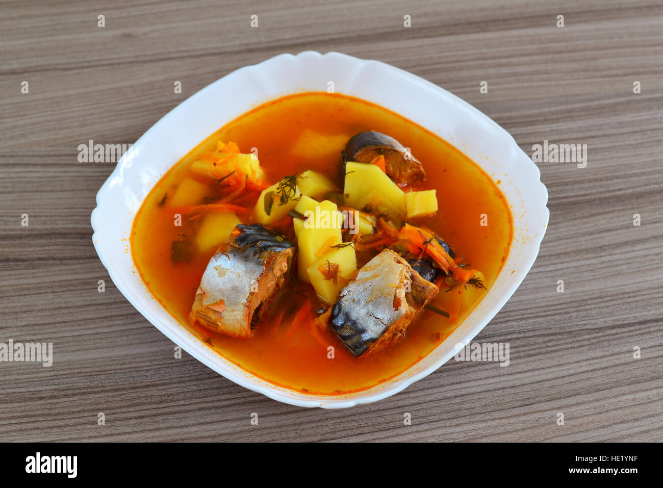 Soup of canned mackerel in tomato sauce Stock Photo Alamy