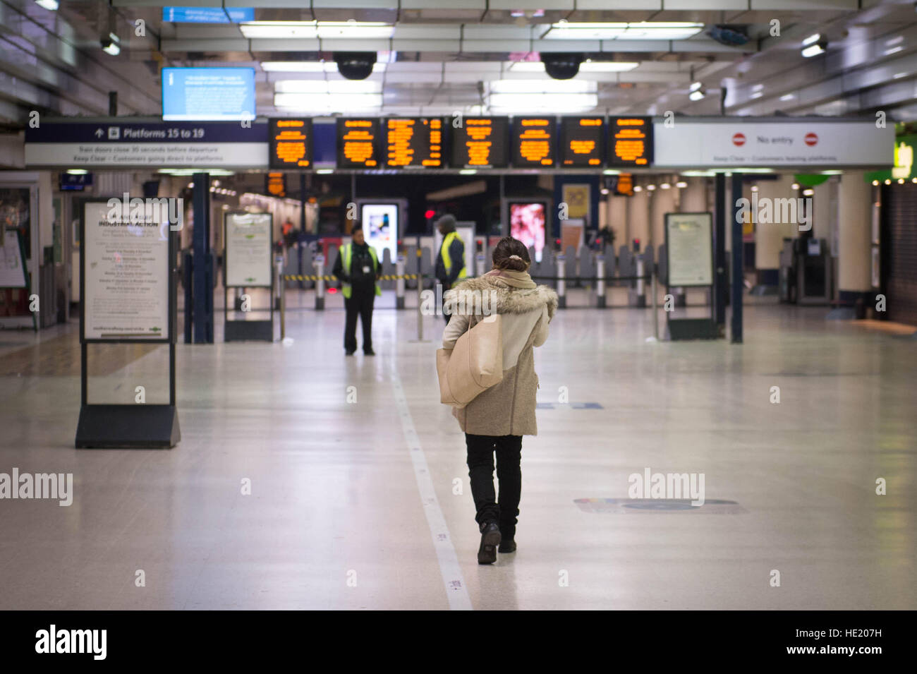 The scene at London's Victoria Station on the third day this week when drivers working for Southern Railway have gone on strike, with the company expected to cancel all of its 2,242 weekday services. Stock Photo