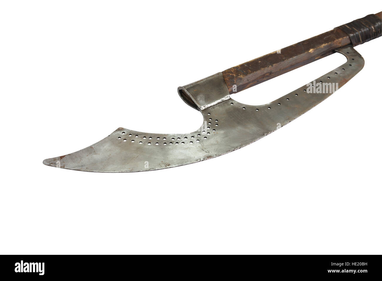 Ancient military pole-axe on white background. Isolated with clipping path Stock Photo