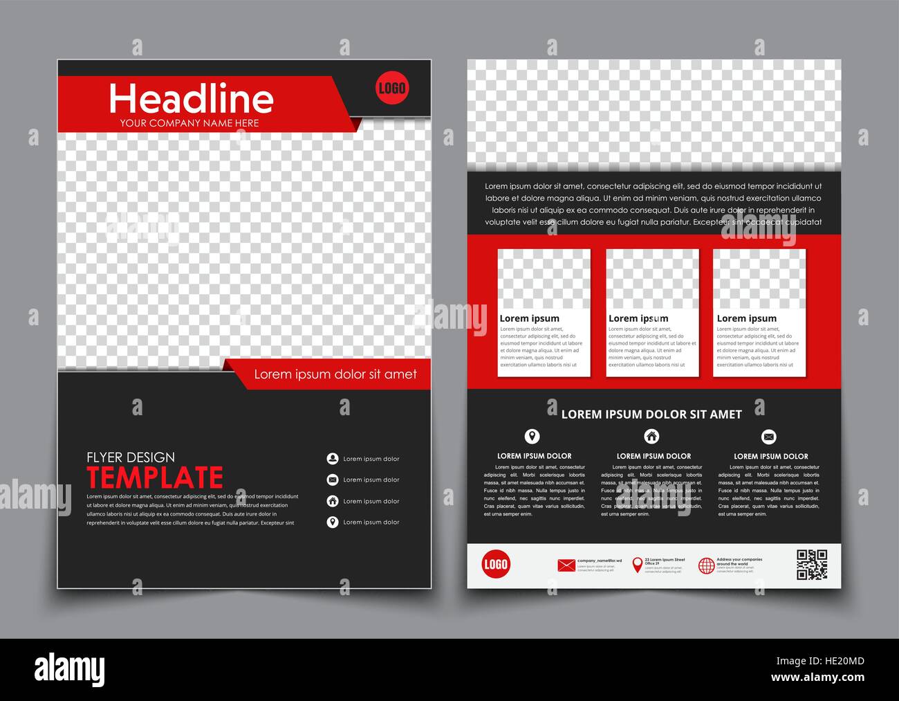Template flyer black with red elements for printing. Template 23 For 2 Page Flyer Template