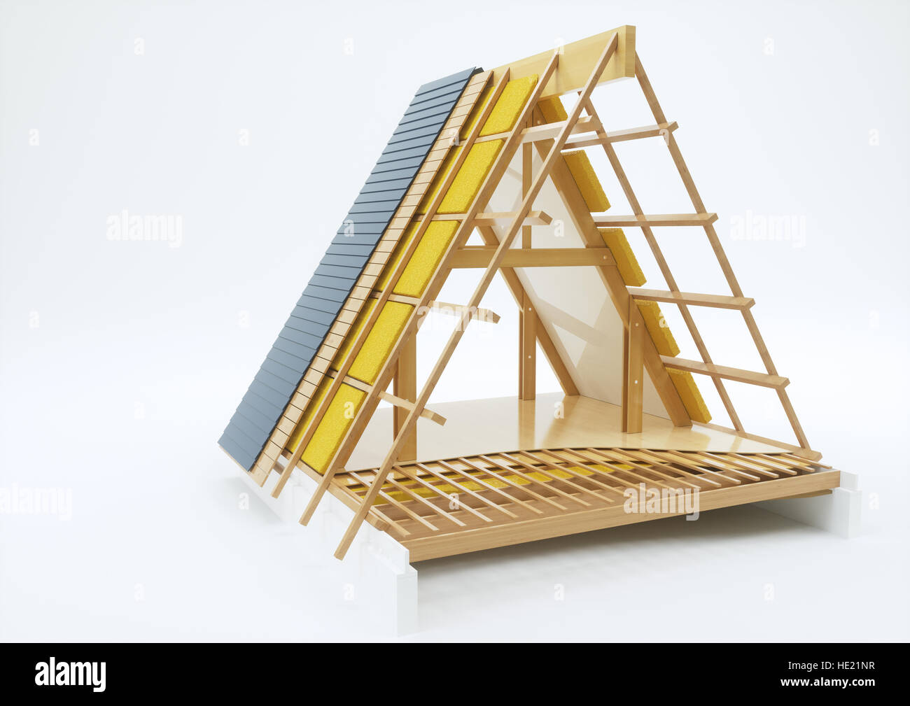 Roof construction with technical details - 3D Rendering Stock Photo