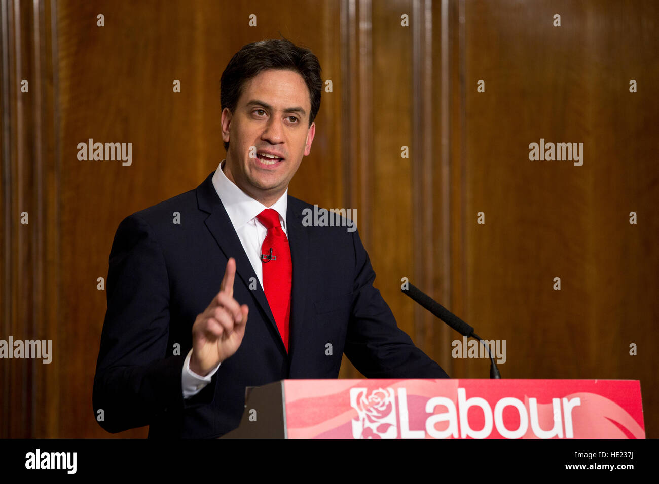 Ed Milliband making his resignation speech after loosing the election Stock Photo