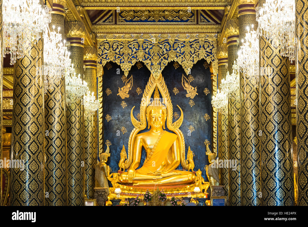 Phra Chinnarat Buddha at Phra Si Rattana Mahathat temple ,Phitsanulok Province, Thailand. Stock Photo