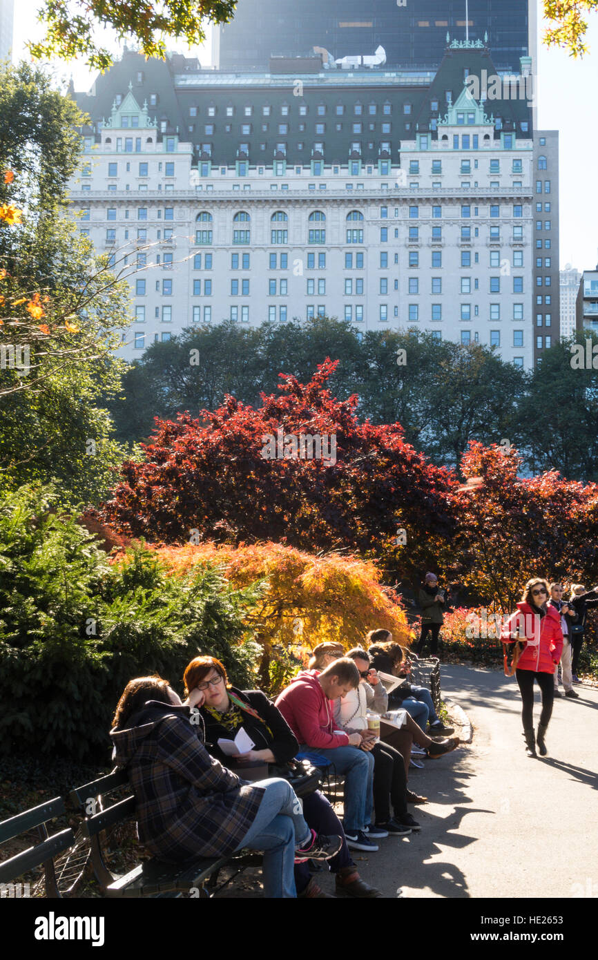 The Plaza Hotel overlooks Central Park in Fall, NYC, USA Stock Photo