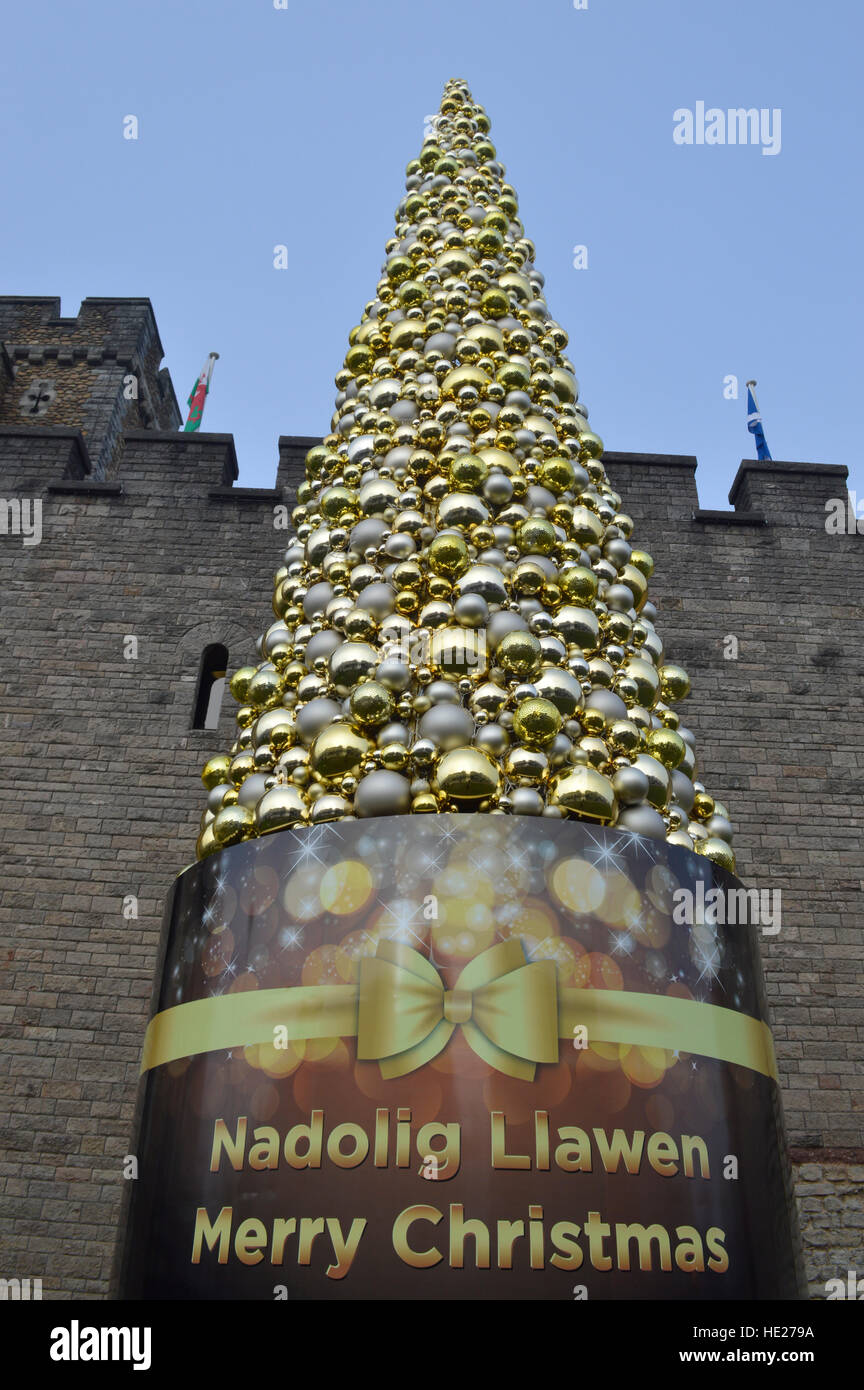 CARDIFF, UK. December 1 2016. The Cardiff christmas tree outside