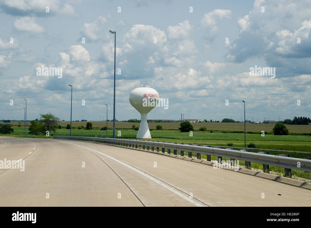 Water Tower for Bloomington and Normal next to the Interstate at Bloomington, McLean County, Illinois, USA. Stock Photo