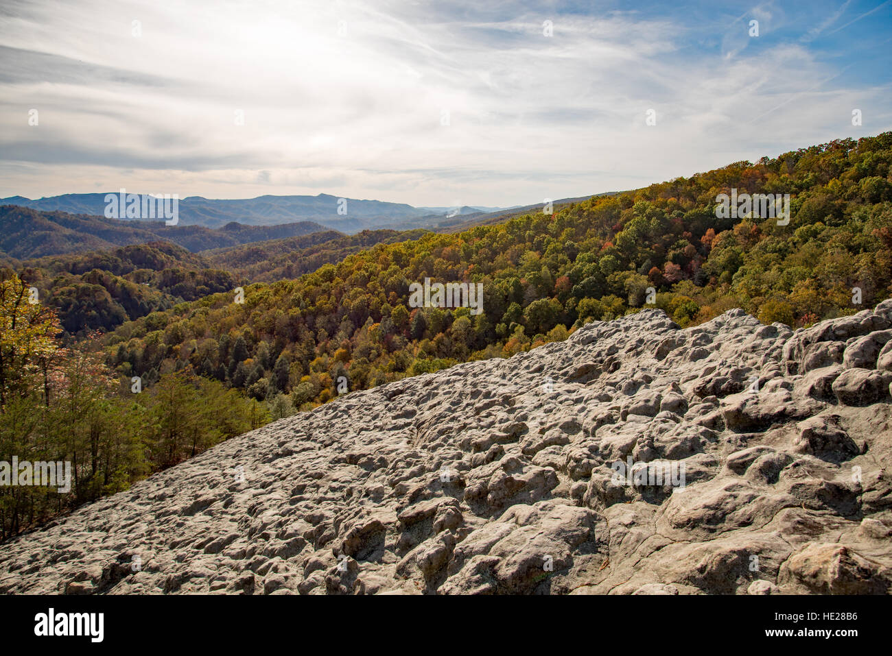 A fall view from Knobby Rock Overlook in Blanton Forest State Nature Preserve near Wallins, Kentucky. Stock Photo