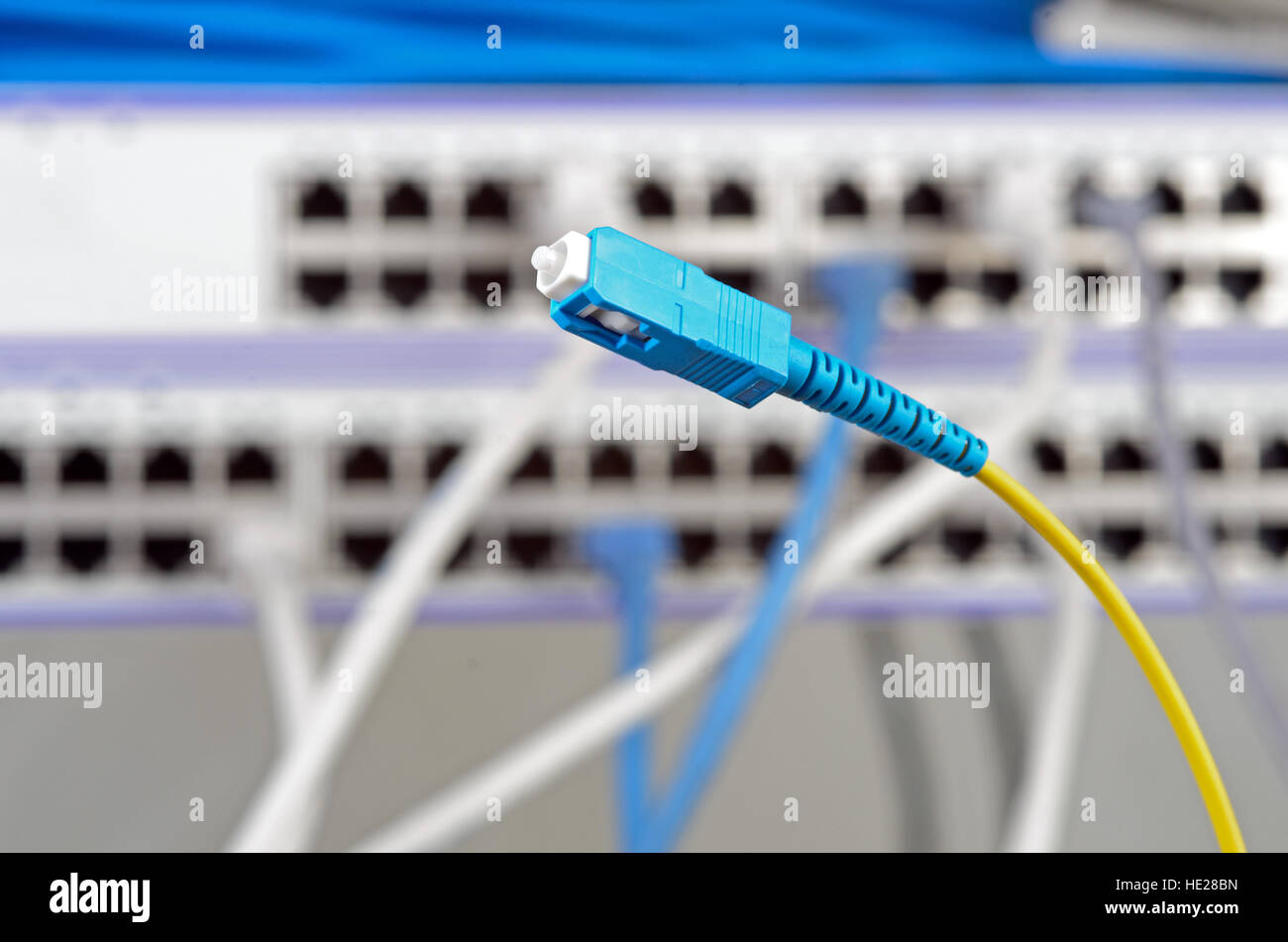 Photo of big server and wires. Stock Photo