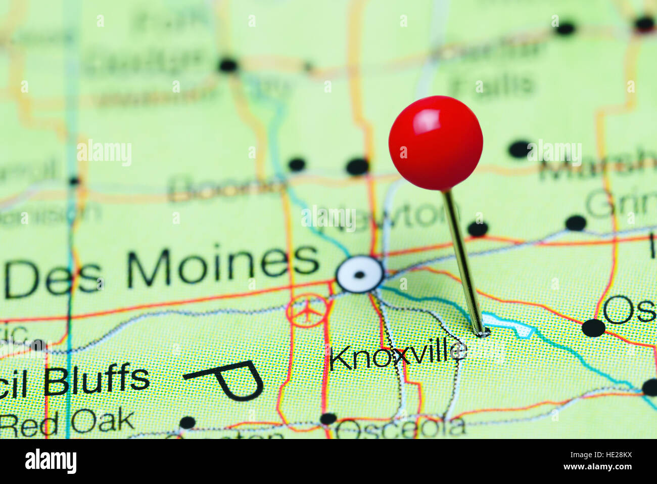 Knoxville pinned on a map of Iowa, USA Stock Photo Alamy