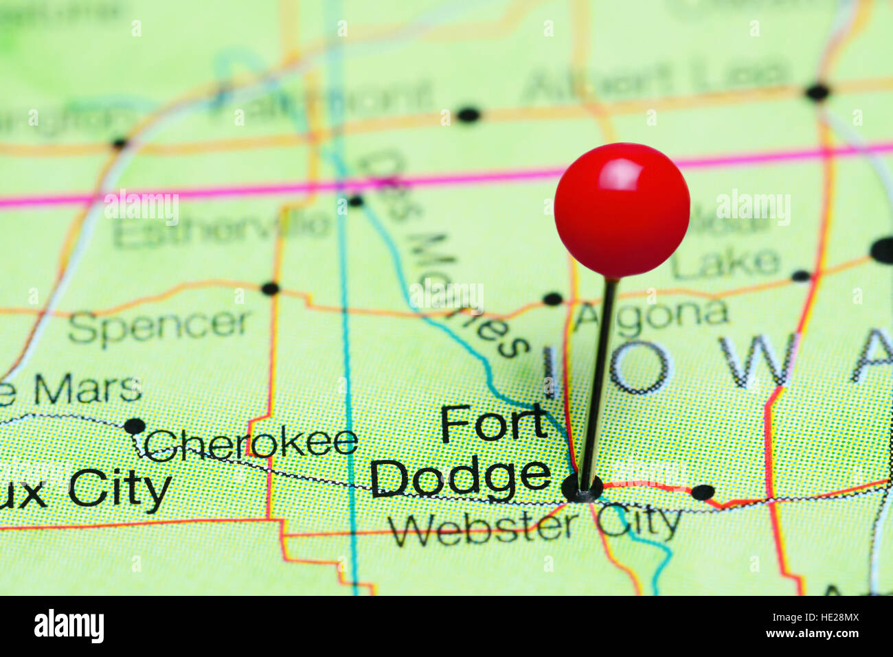 Fort Dodge pinned on a map of Iowa, USA Stock Photo Alamy