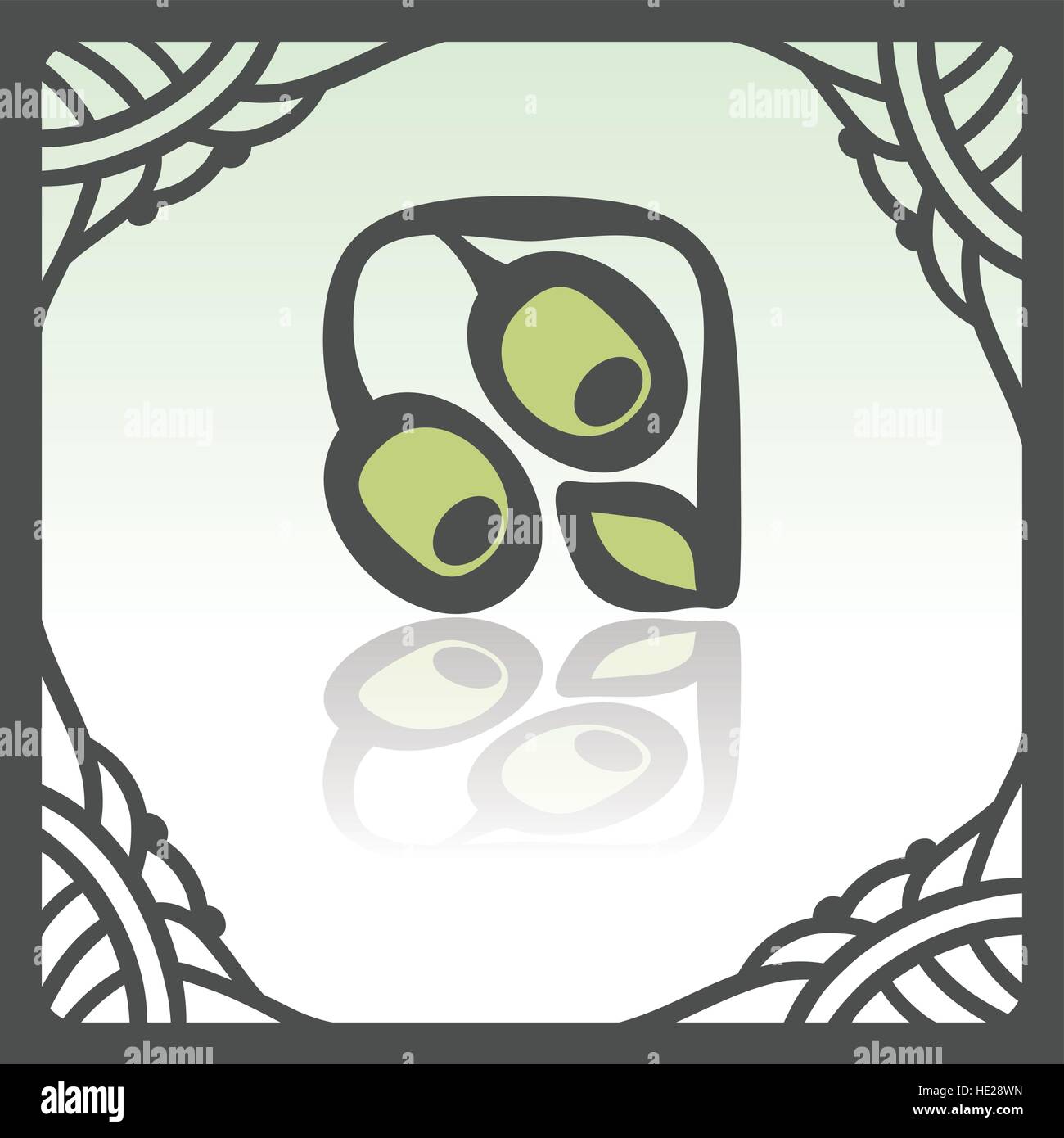 Vector outline olive branch food icon in hand drawn frame. Elements for ...