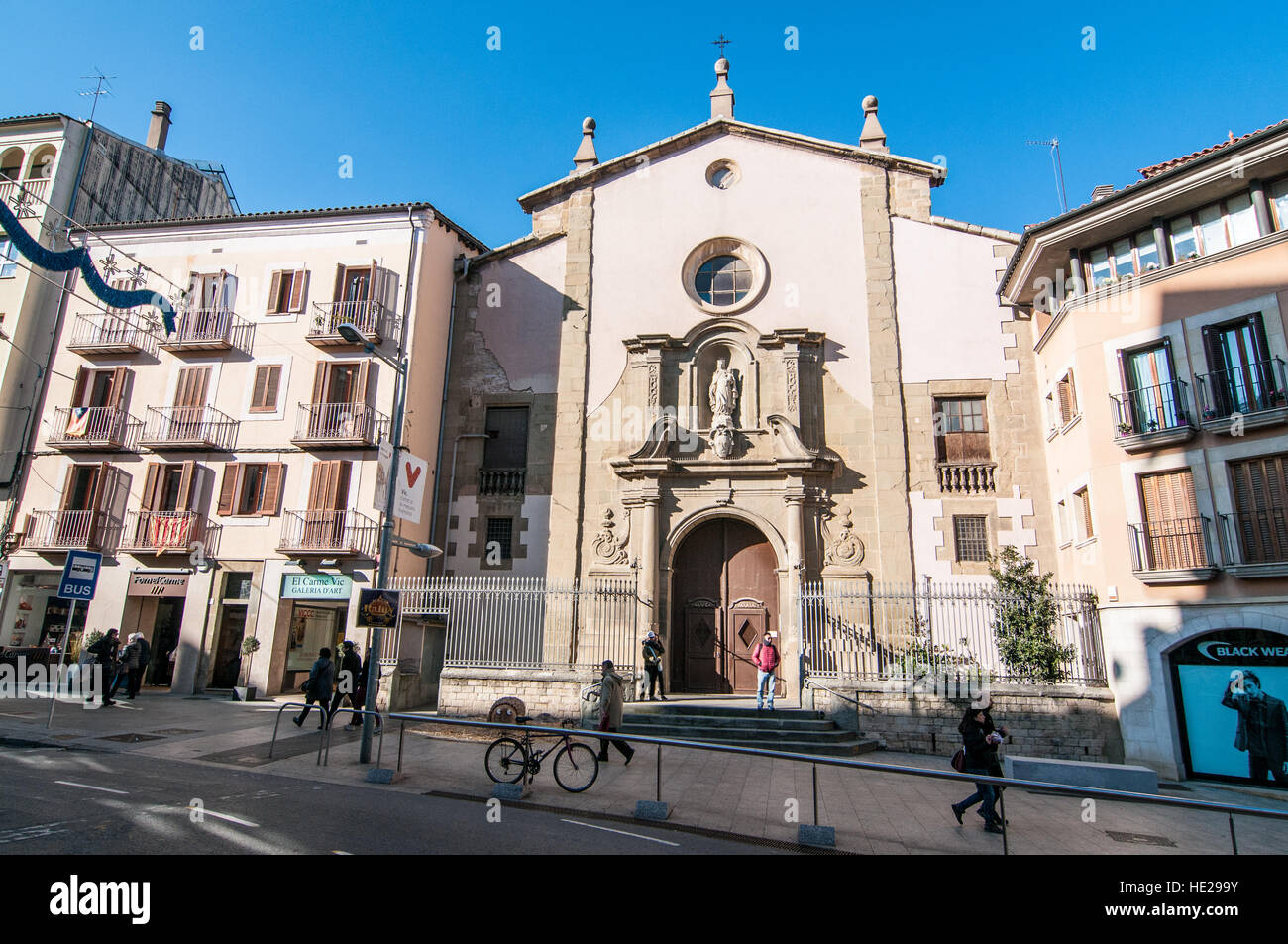 Front view of Mare de Deu del Carme church in the city of Vic, Catalonia Stock Photo