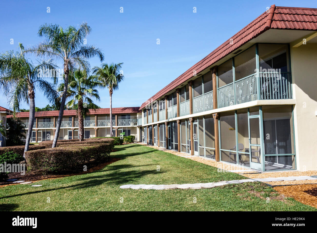 Florida Sanibel Island,West Wind Inn,hotel,lodging,screened porch,FL161129225 Stock Photo