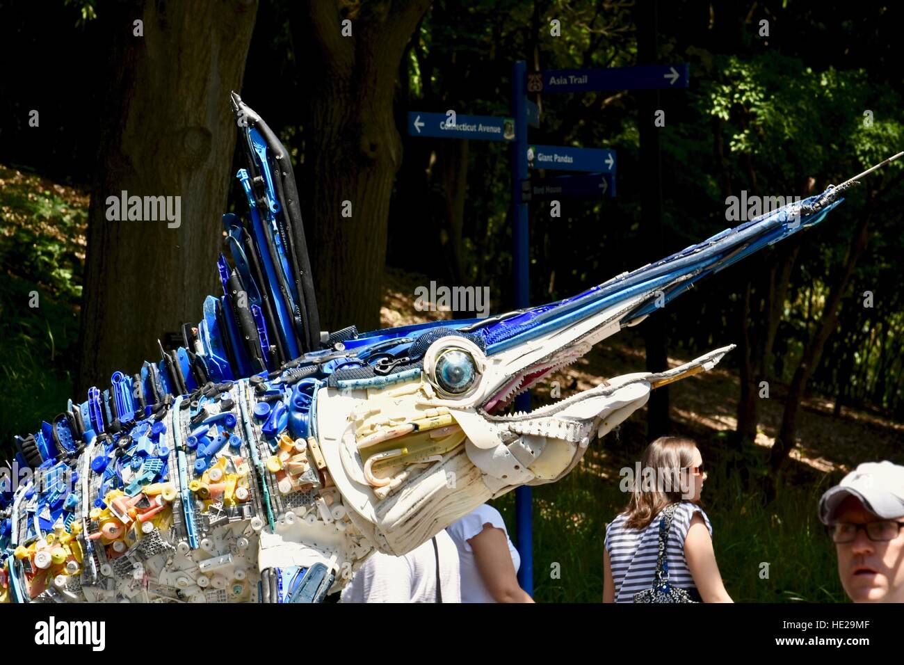 A swordfish made of recycled plastic at the Smithsonian National Zoo in