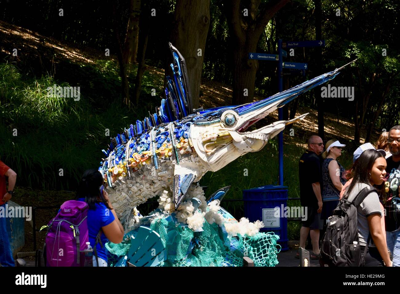 A swordfish made of recycled plastic at the Smithsonian National Zoo in