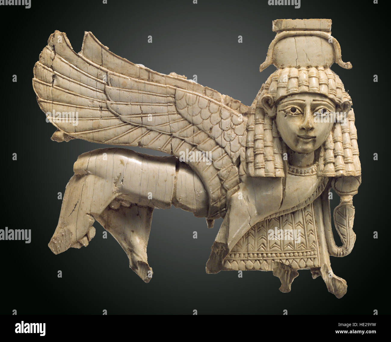 5999. Ivory plaque depicting a Sphinx. Nimrud, Mesopotamia (today Iraq), c. 9-8th. C. BC. Stock Photo