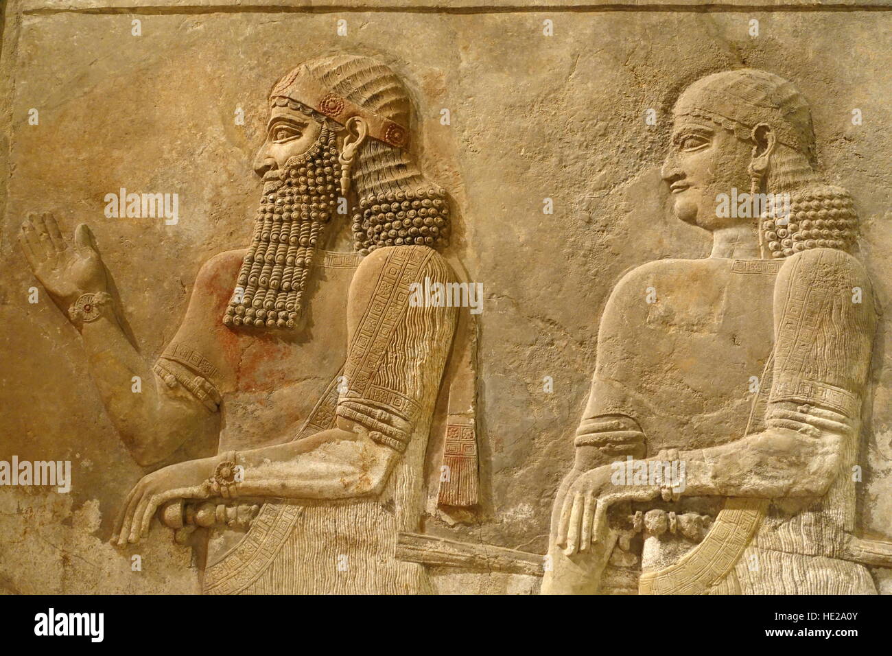 6022. King  Saragon II with guard, Assyria c. 716-713 BC. Relief from King Saragon’s palace in Khorsabad (Iran) Stock Photo